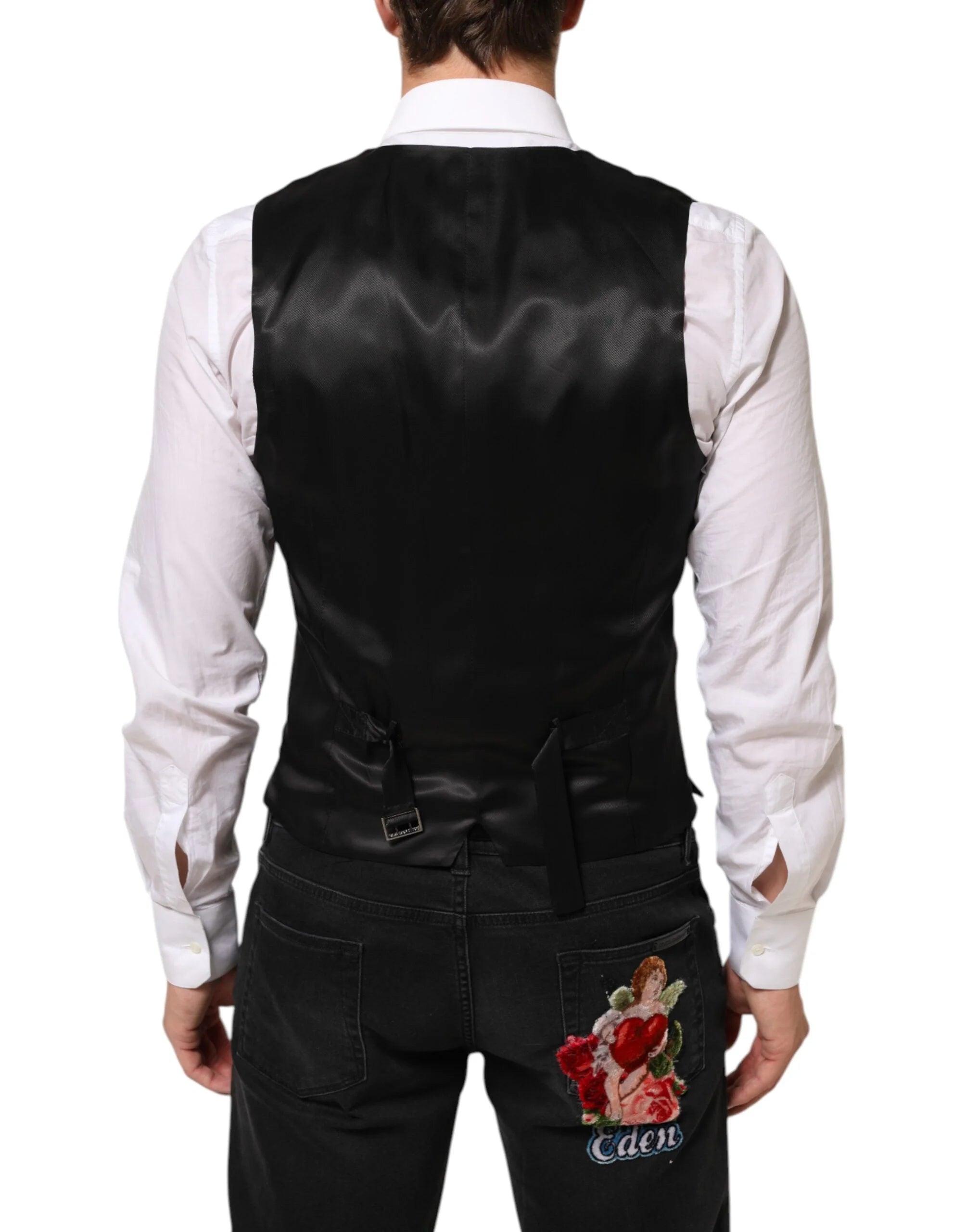 Dolce & Gabbana Black Wool Dress Formal Men Waistcoat Vest - IT48 | M - Vests
