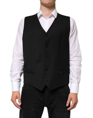 Dolce & Gabbana Black Wool Dress Formal Men Waistcoat Vest - IT56 | XXL - Vests