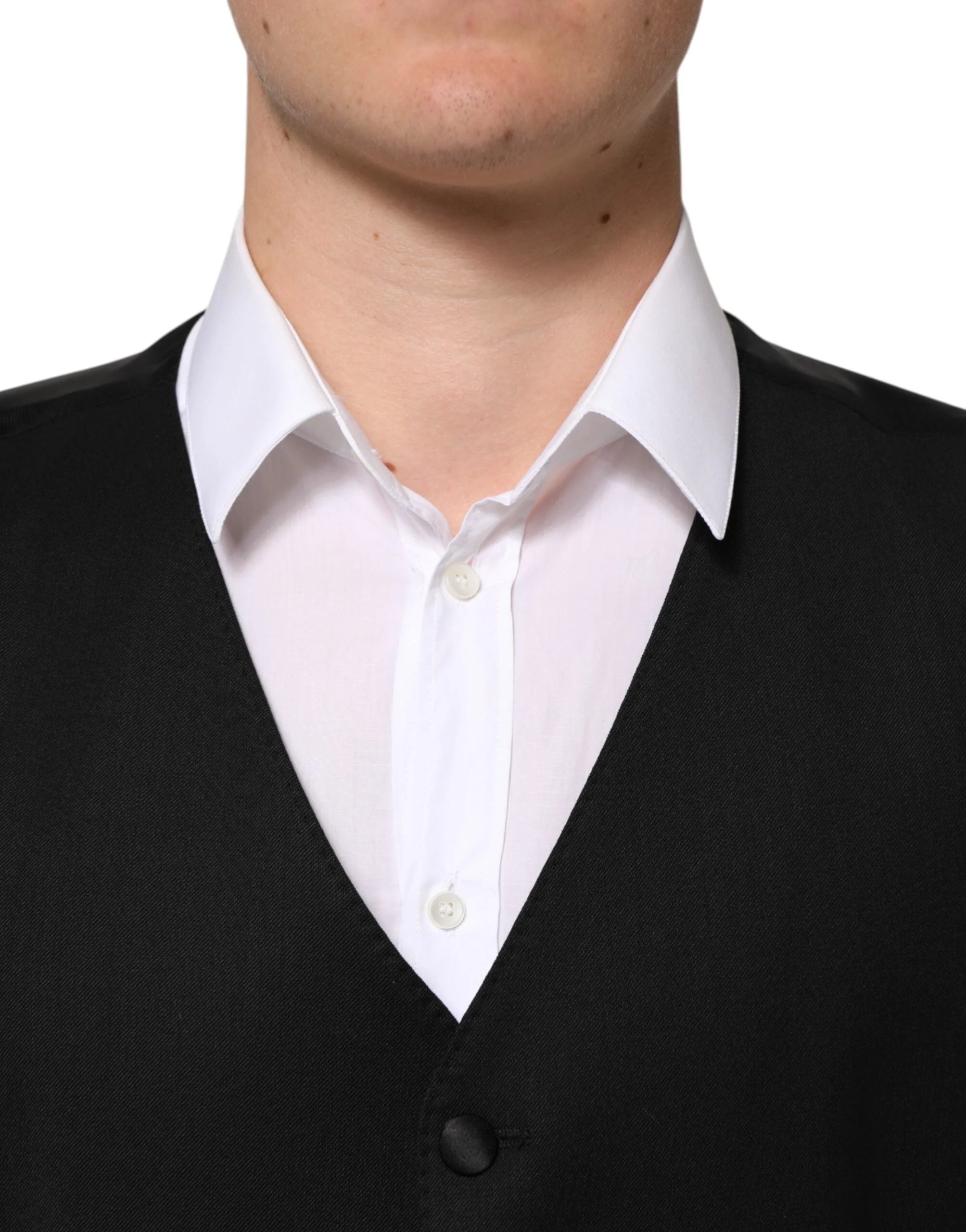 Dolce & Gabbana Black Wool Dress Formal Men Waistcoat Vest - IT56 | XXL - Vests