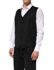 Dolce & Gabbana Black Wool Dress Formal Men Waistcoat Vest - IT56 | XXL - Vests