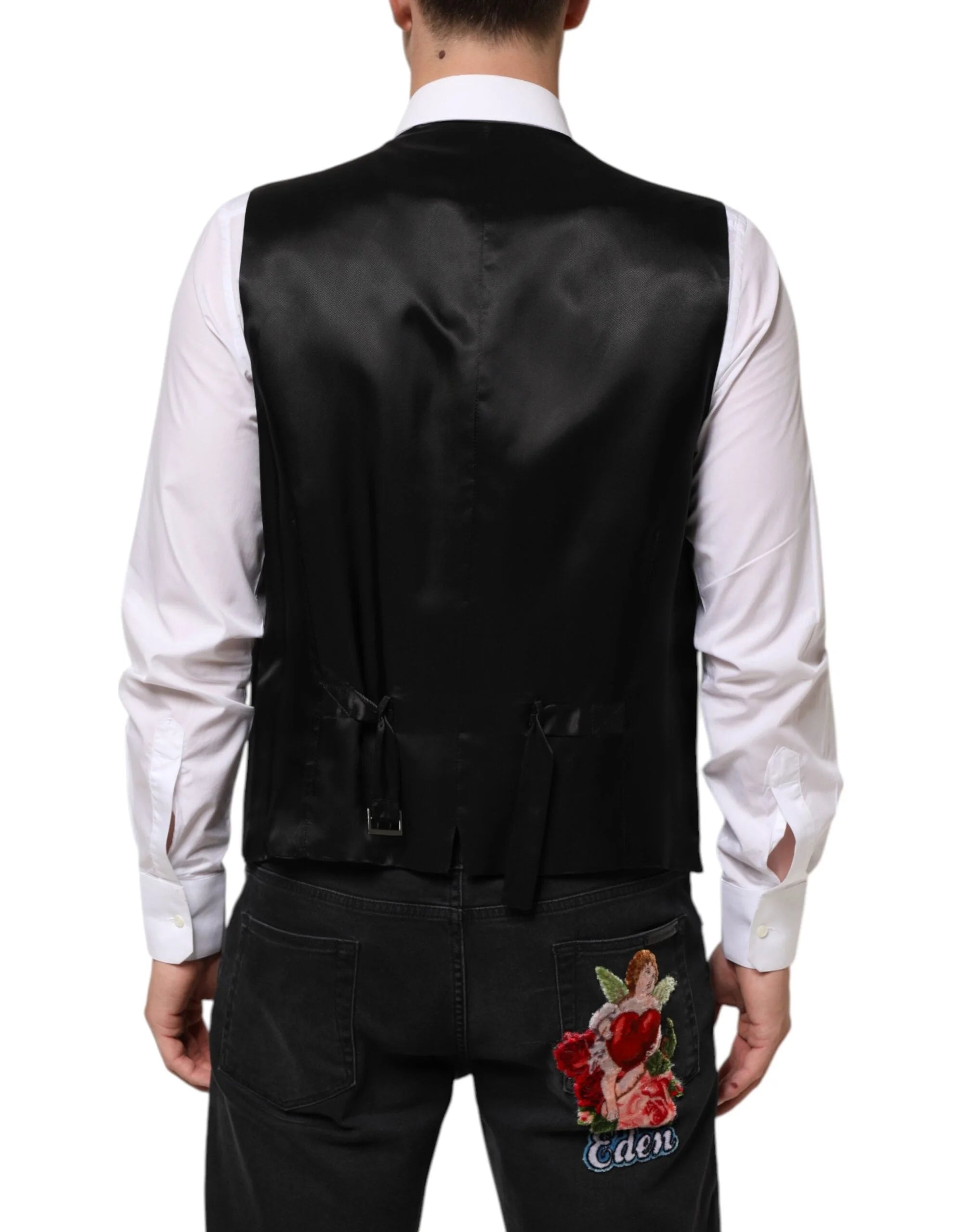 Dolce & Gabbana Black Wool Dress Formal Men Waistcoat Vest - IT56 | XXL - Vests