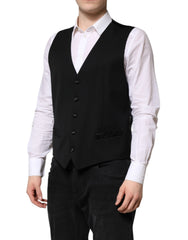 Dolce & Gabbana Black Wool Dress Formal Men Waistcoat Vest - Vests