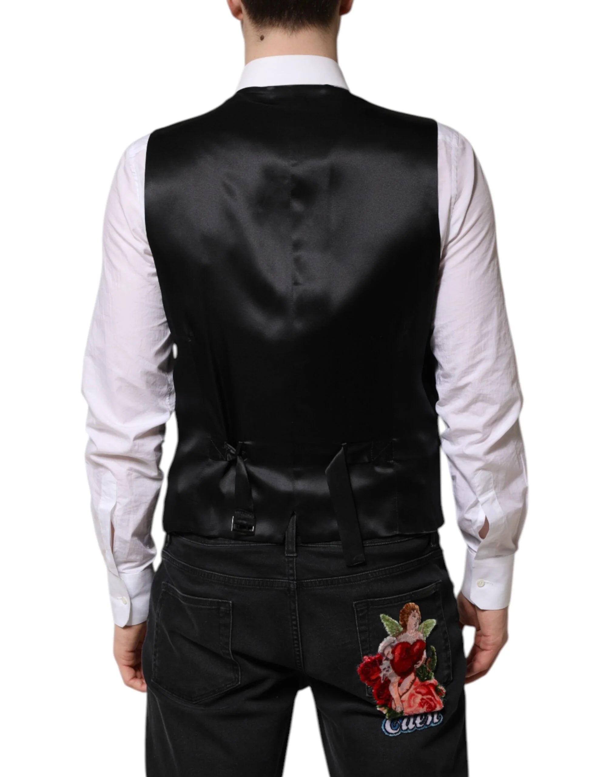 Dolce & Gabbana Black Wool Dress Formal Men Waistcoat Vest - Vests