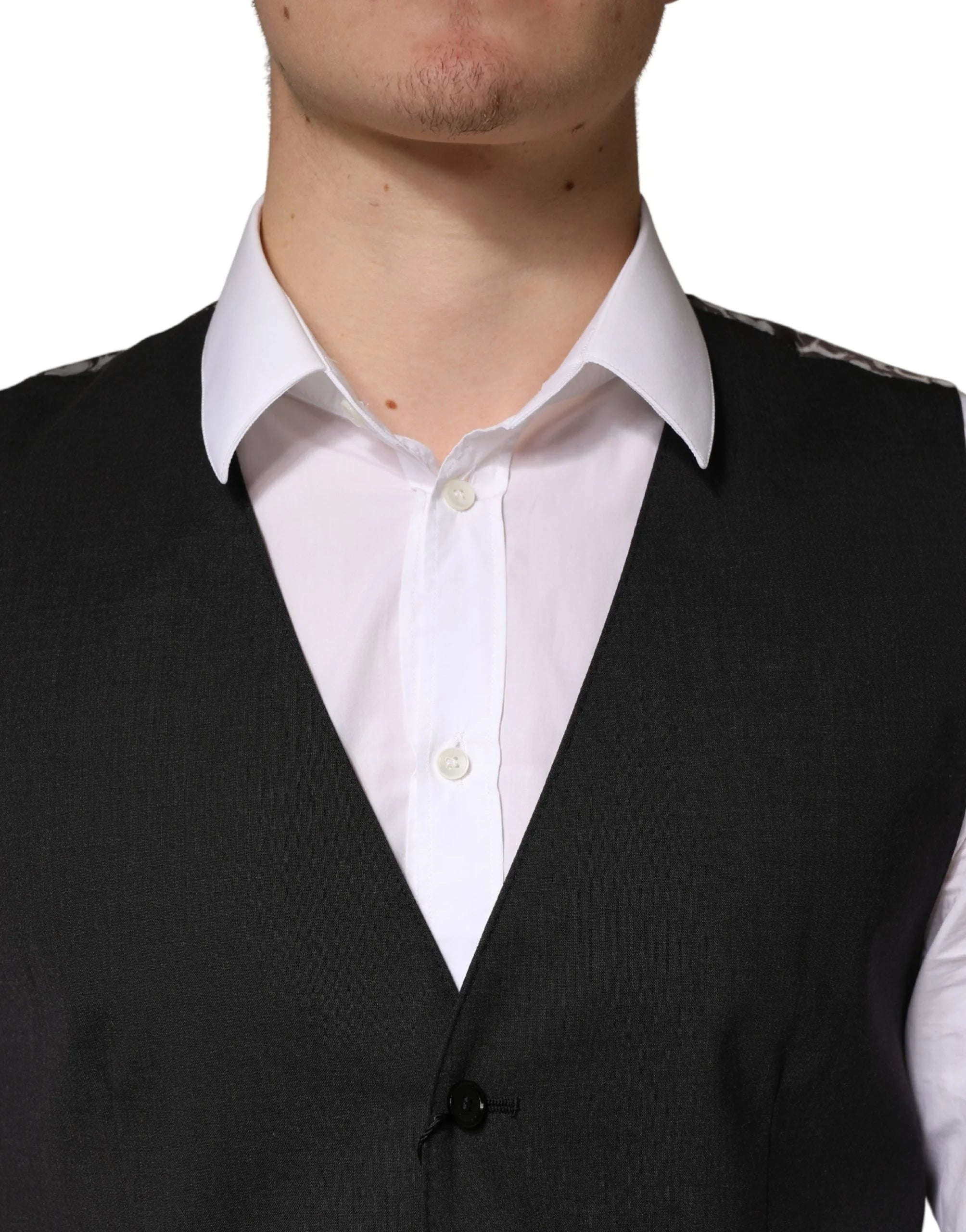 Dolce & Gabbana Black Wool Dress Men Formal Waistcoat Vest - IT48 | M