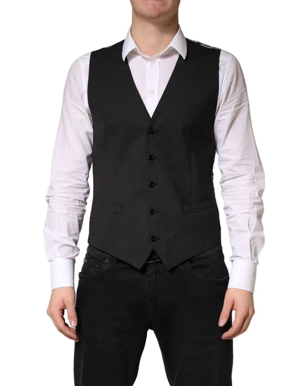 Dolce & Gabbana Black Wool Dress Men Formal Waistcoat Vest - IT48 | M