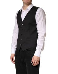 Dolce & Gabbana Black Wool Dress Men Formal Waistcoat Vest - IT48 | M