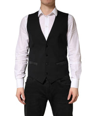 Dolce & Gabbana Black Wool Dress Men Formal Waistcoat Vest - IT48 | M