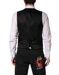 Dolce & Gabbana Black Wool Dress Men Formal Waistcoat Vest - IT48 | M
