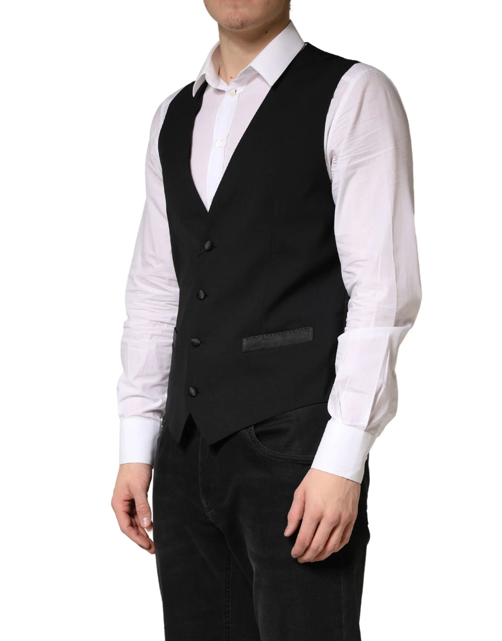 Dolce & Gabbana Black Wool Dress Men Formal Waistcoat Vest - IT48 | M