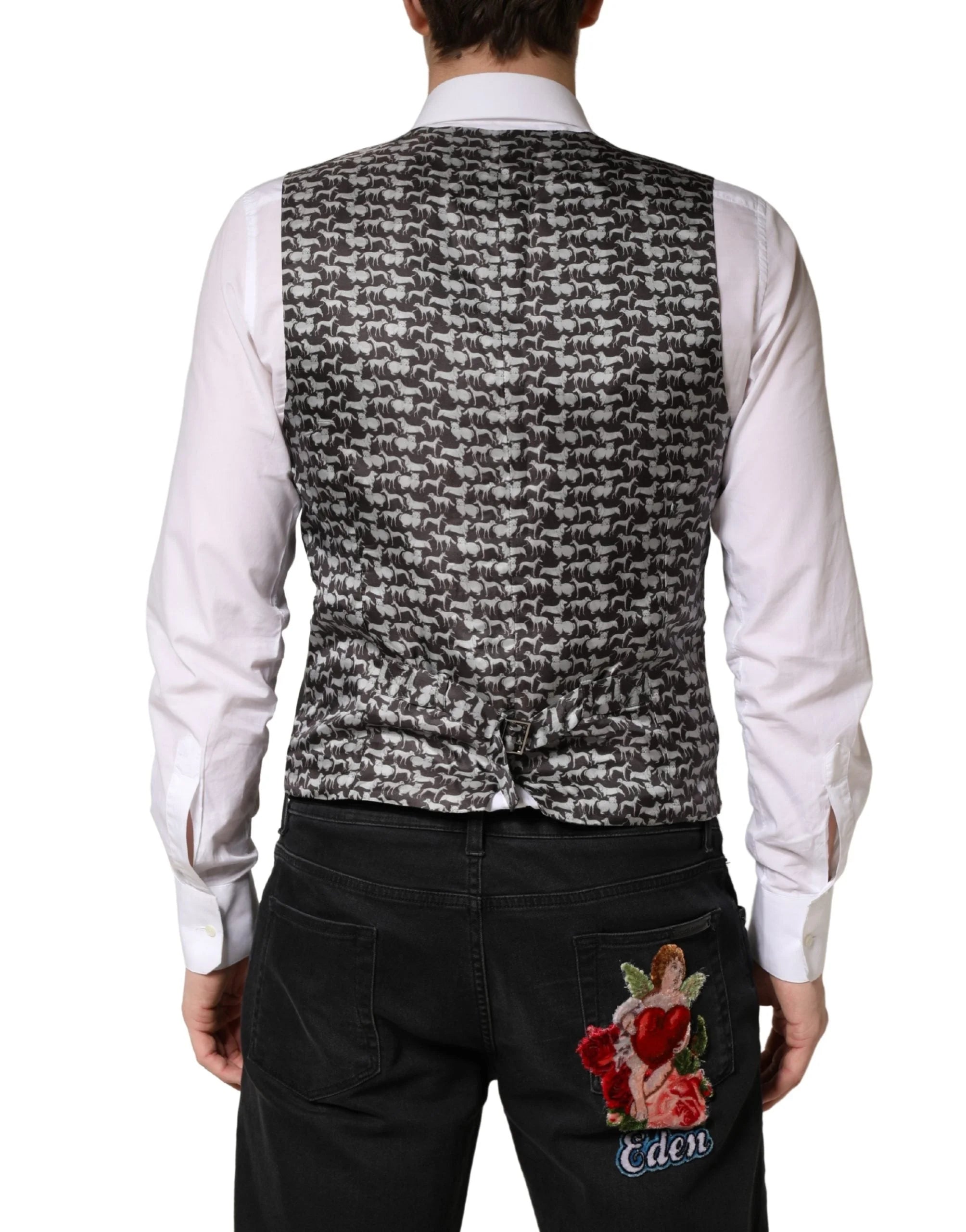 Dolce & Gabbana Black Wool Dress Men Formal Waistcoat Vest - IT48 | M