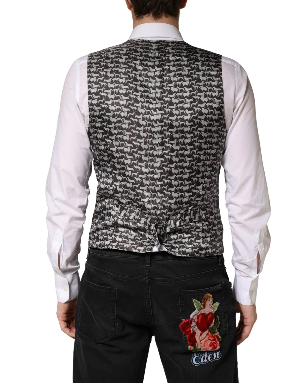 Dolce & Gabbana Black Wool Dress Men Formal Waistcoat Vest - IT48 | M