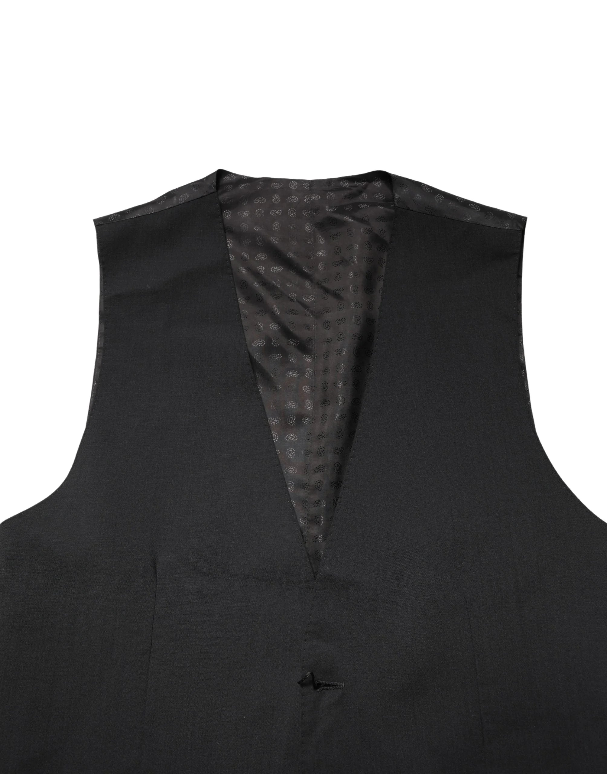 Dolce & Gabbana Black Wool Dress Men Formal Waistcoat Vest - IT48 | M