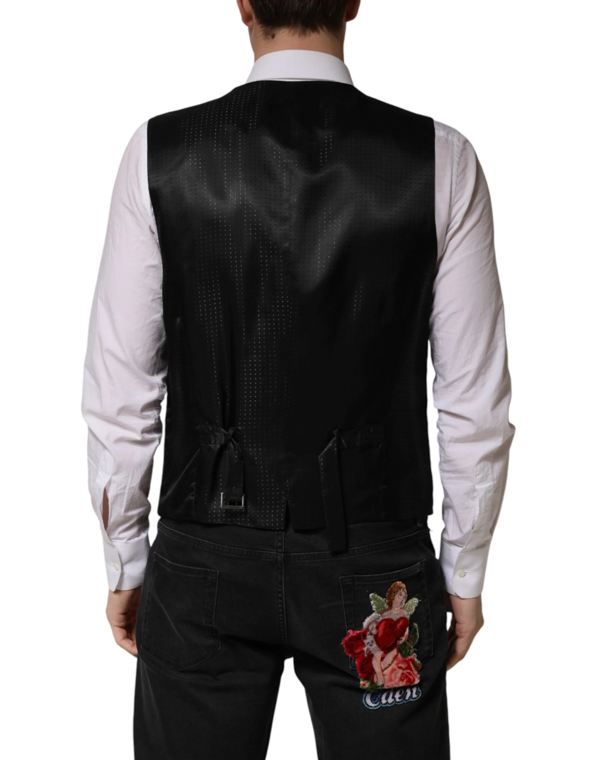 Dolce & Gabbana Black Wool Dress Men Formal Waistcoat Vest - IT52 | XL