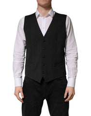 Dolce & Gabbana Black Wool Dress Men Formal Waistcoat Vest - IT52 | XL