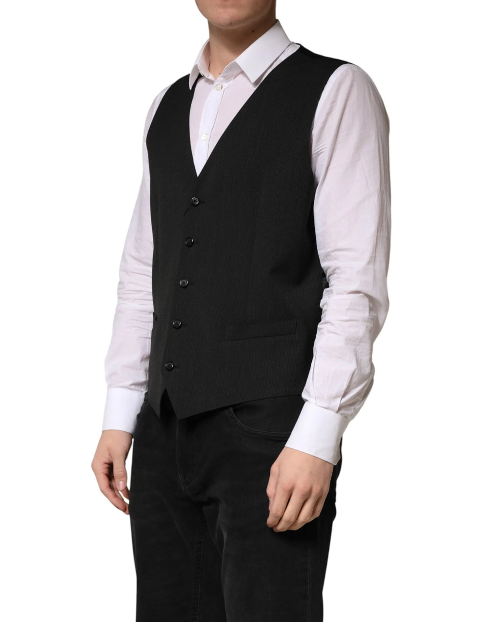 Dolce & Gabbana Black Wool Dress Men Formal Waistcoat Vest - IT52 | XL