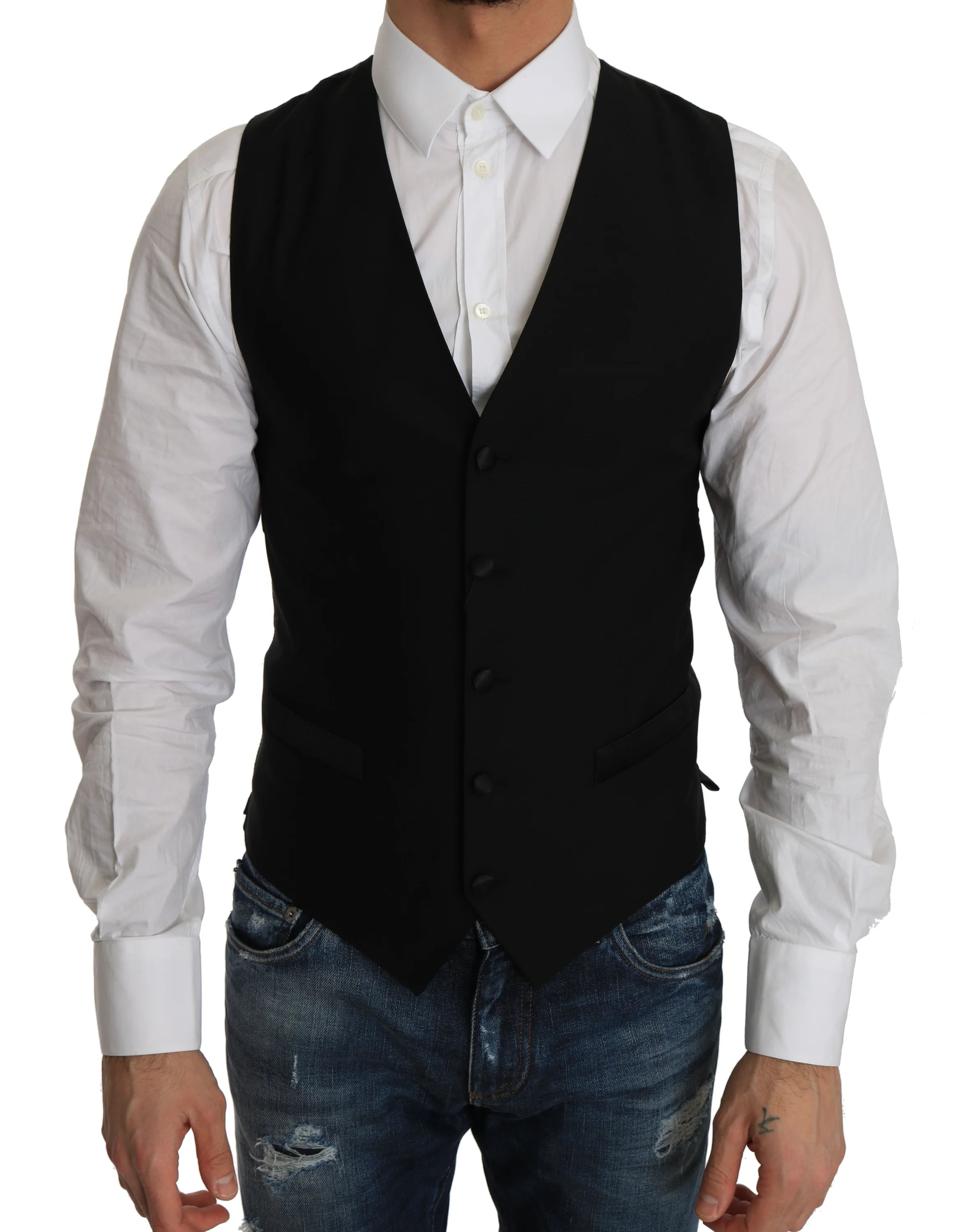 Dolce & Gabbana Black Wool Dress Waistcoat - IT44 | XS - Vests