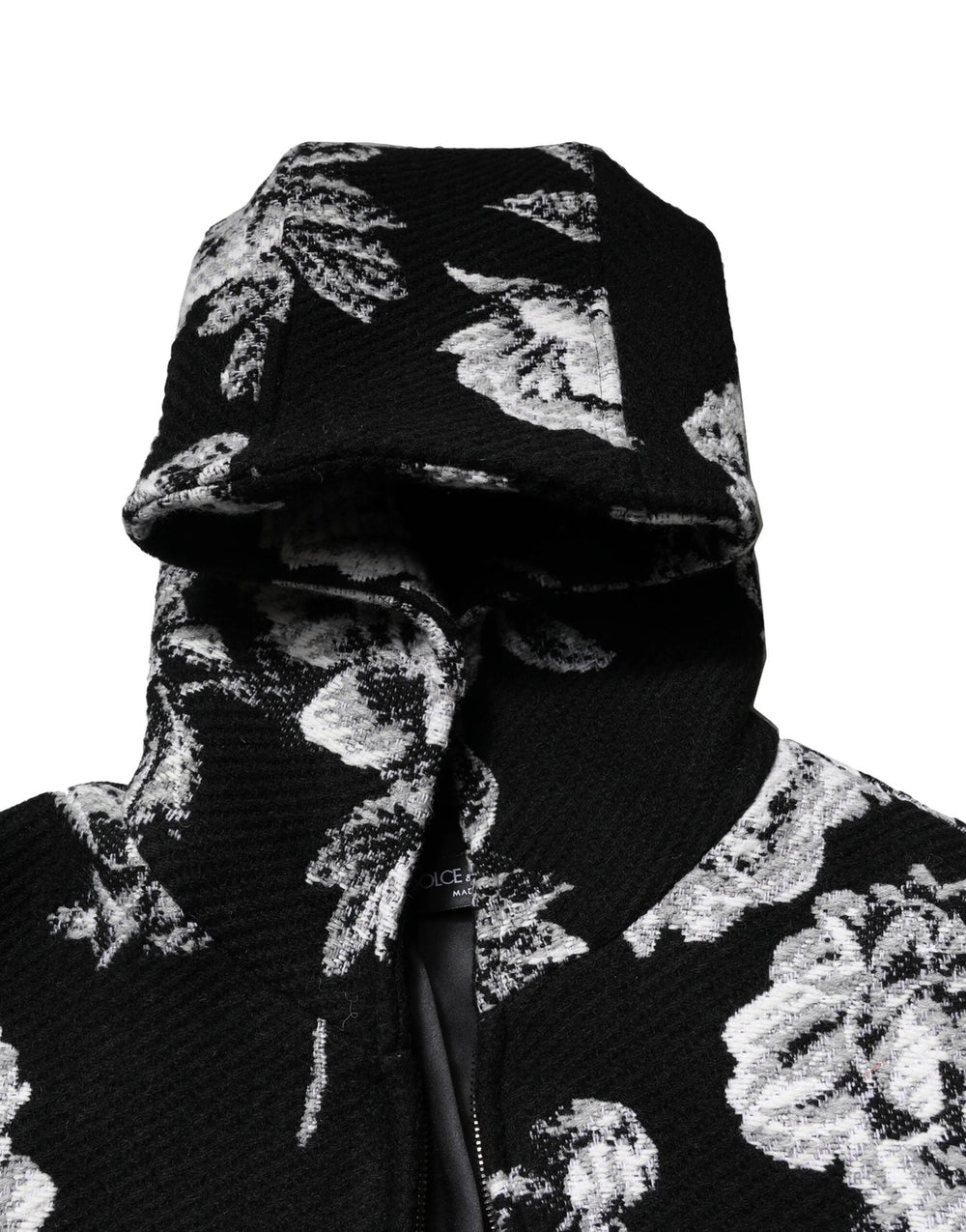 Dolce & Gabbana Black Wool Floral Printed Men Hooded Jacket - IT48 | M - Sport Jackets