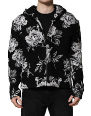 Dolce & Gabbana Black Wool Floral Printed Men Hooded Jacket - IT48 | M - Sport Jackets