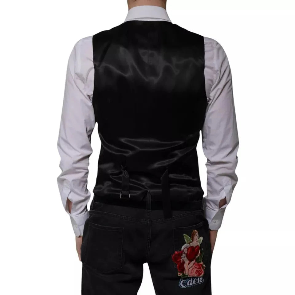 Dolce & Gabbana Black Wool Formal Dress Men Waistcoat Vest - IT48 | M - Vests