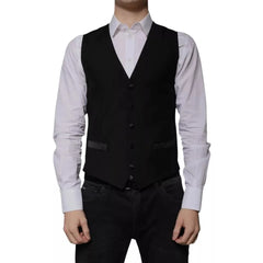 Dolce & Gabbana Black Wool Formal Dress Men Waistcoat Vest - IT48 | M - Vests