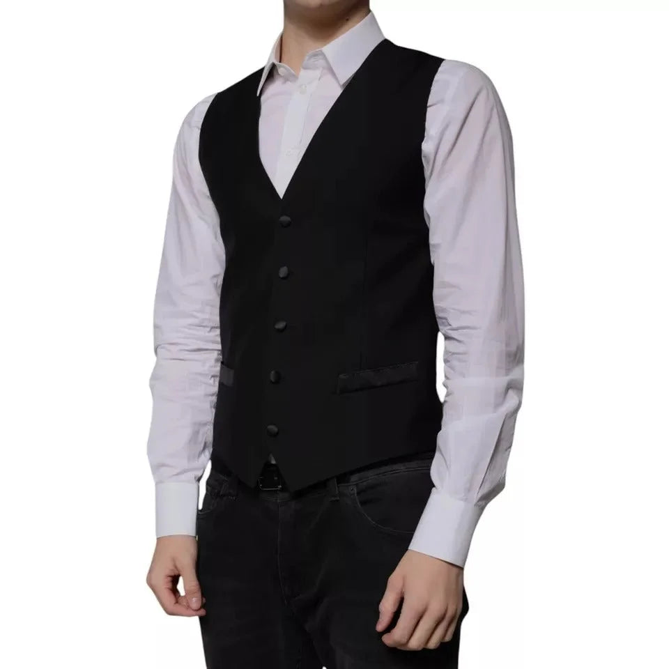 Dolce & Gabbana Black Wool Formal Dress Men Waistcoat Vest - IT48 | M - Vests