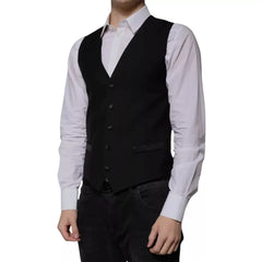Dolce & Gabbana Black Wool Formal Dress Men Waistcoat Vest - IT48 | M - Vests