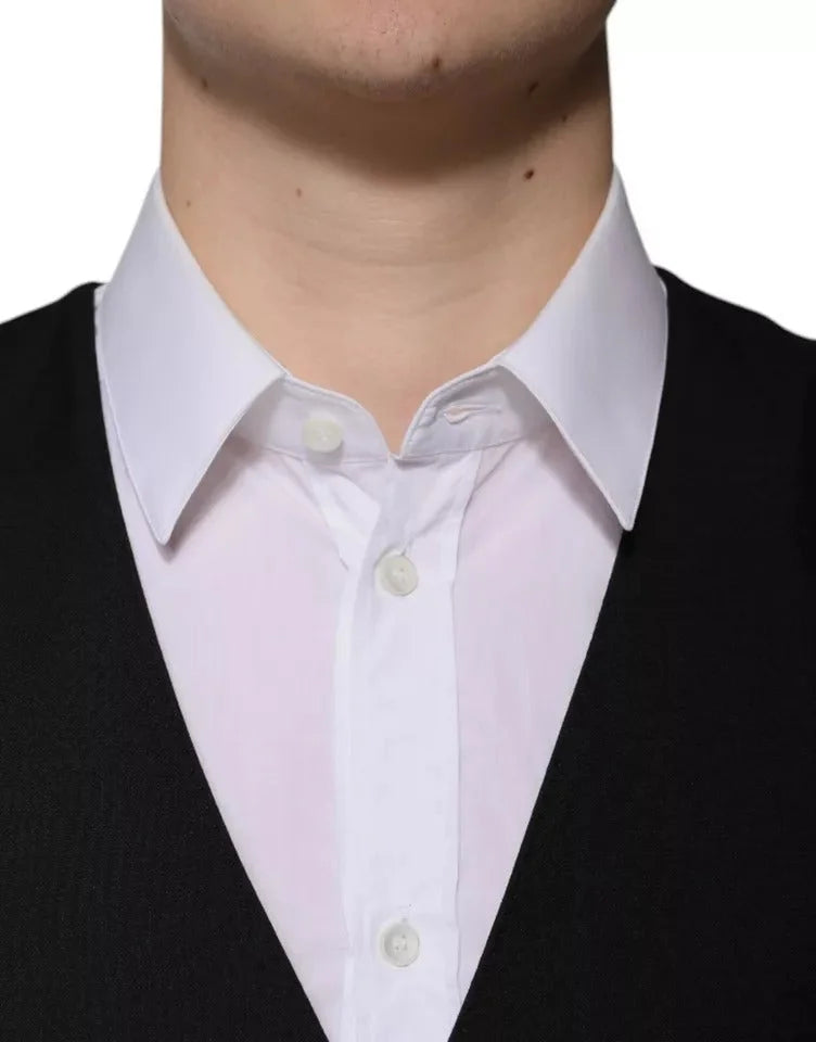 Dolce & Gabbana Black Wool Formal Dress Men Waistcoat Vest - IT48 | M - Vests
