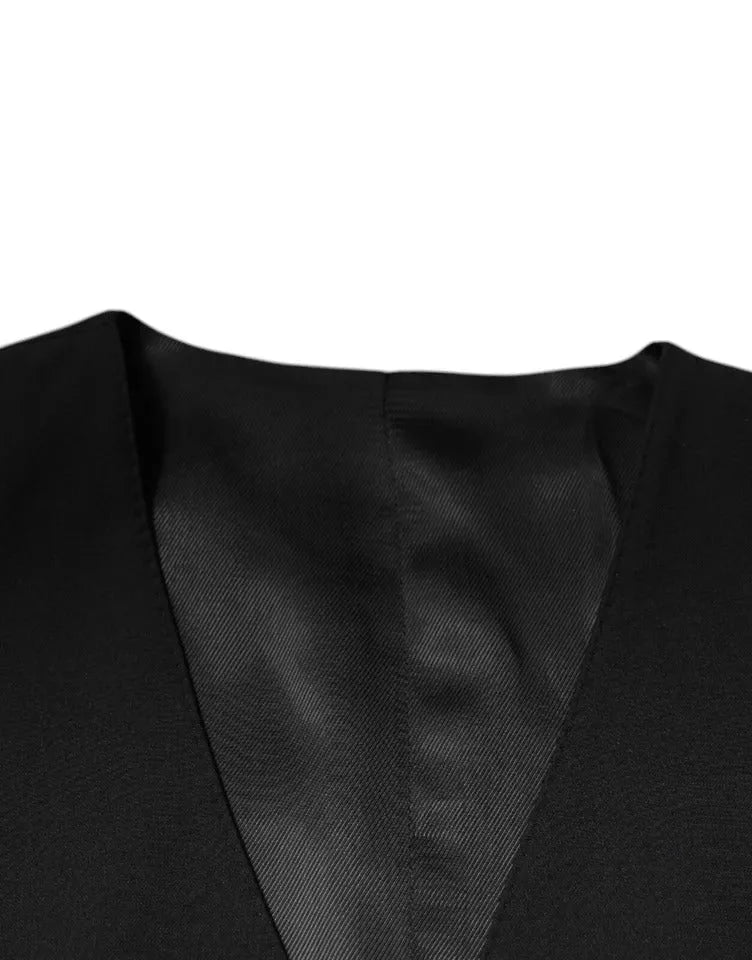 Dolce & Gabbana Black Wool Formal Dress Men Waistcoat Vest - IT48 | M - Vests