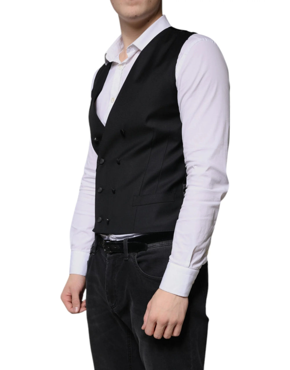 Dolce & Gabbana Black Wool Formal Dress Men Waistcoat Vest - IT50 | L - Vests
