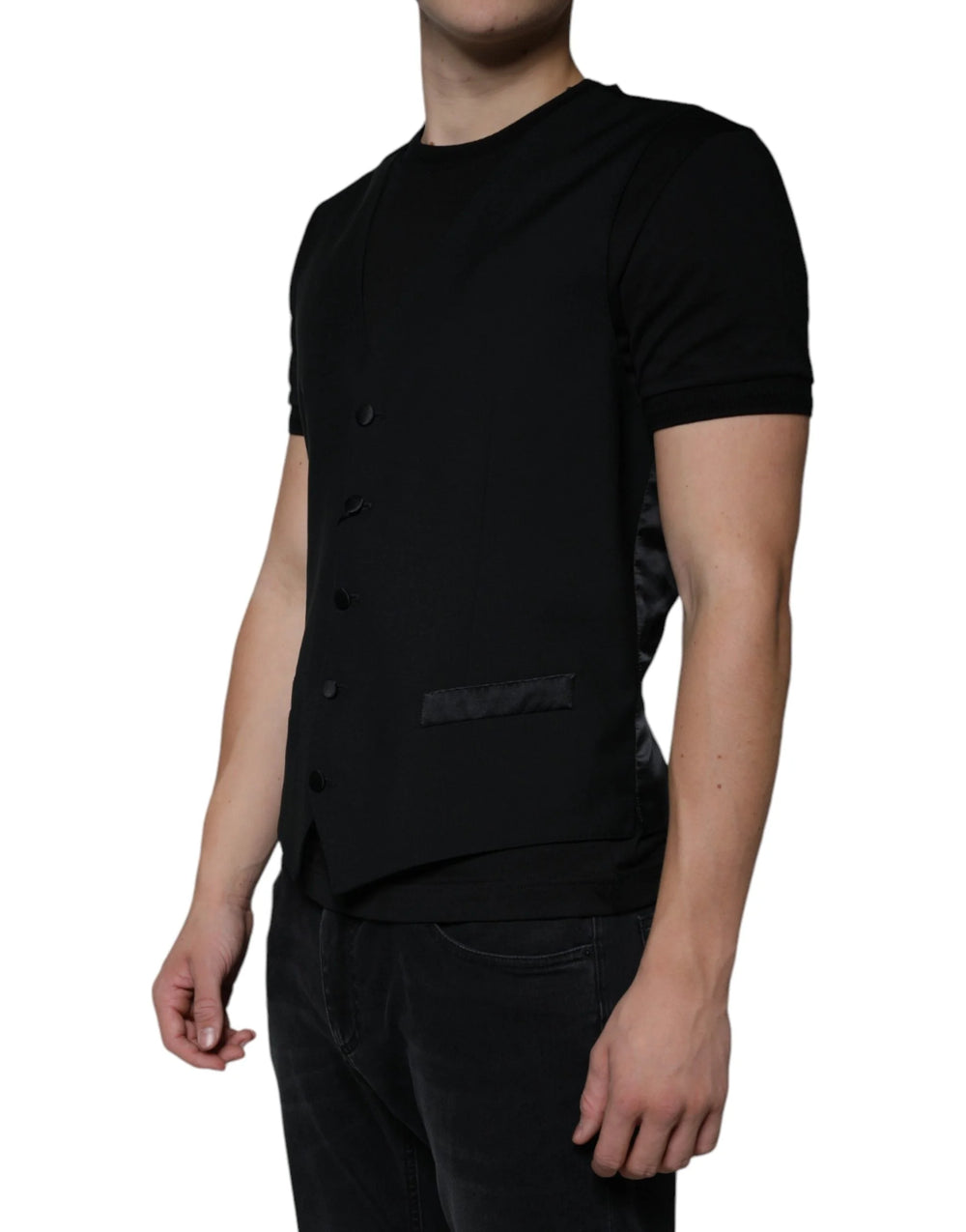 Dolce & Gabbana Black Wool Formal Dress Men Waistcoat Vest - IT50 | L - Vests