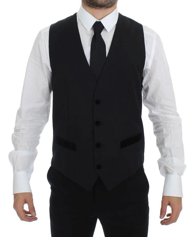 Dolce & Gabbana Black Wool Formal Dress Vest Gilet Weste - IT48 | M - Vests