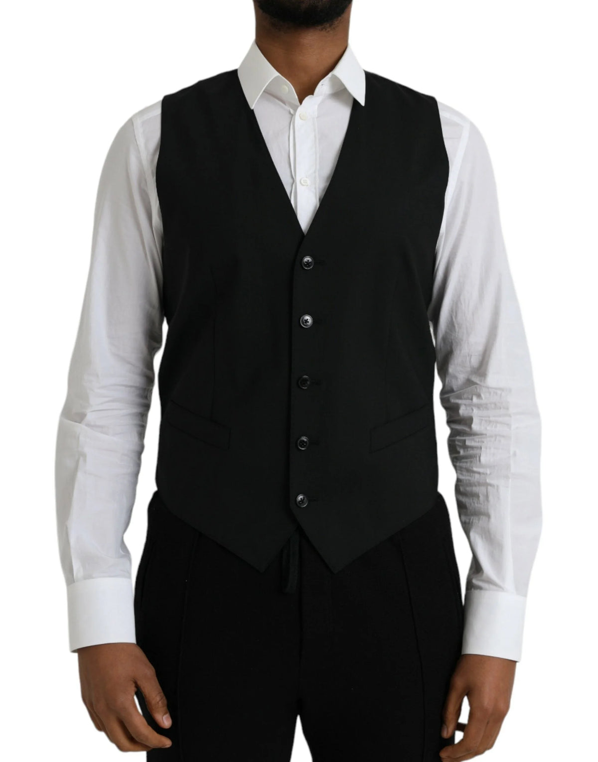 Dolce & Gabbana Black Wool Formal Dress Waistcoat Vest - IT48 | M - Vests