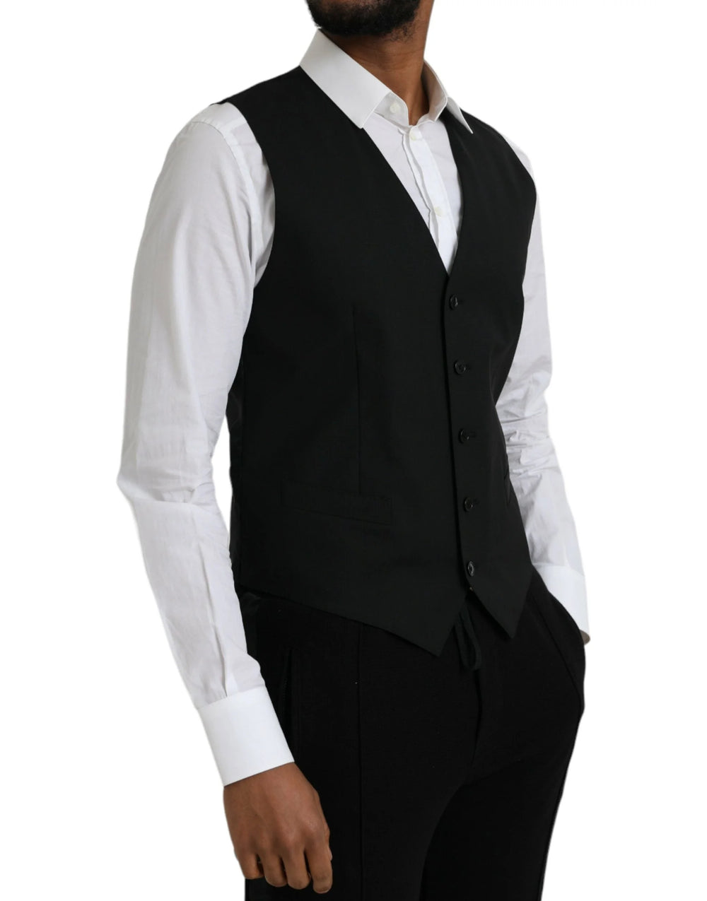 Dolce & Gabbana Black Wool Formal Dress Waistcoat Vest - IT48 | M - Vests