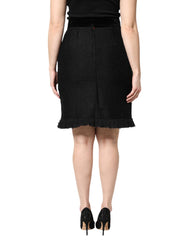 Dolce & Gabbana Black Wool Fringe High Waist Pencil Mini Skirt - IT44 | L