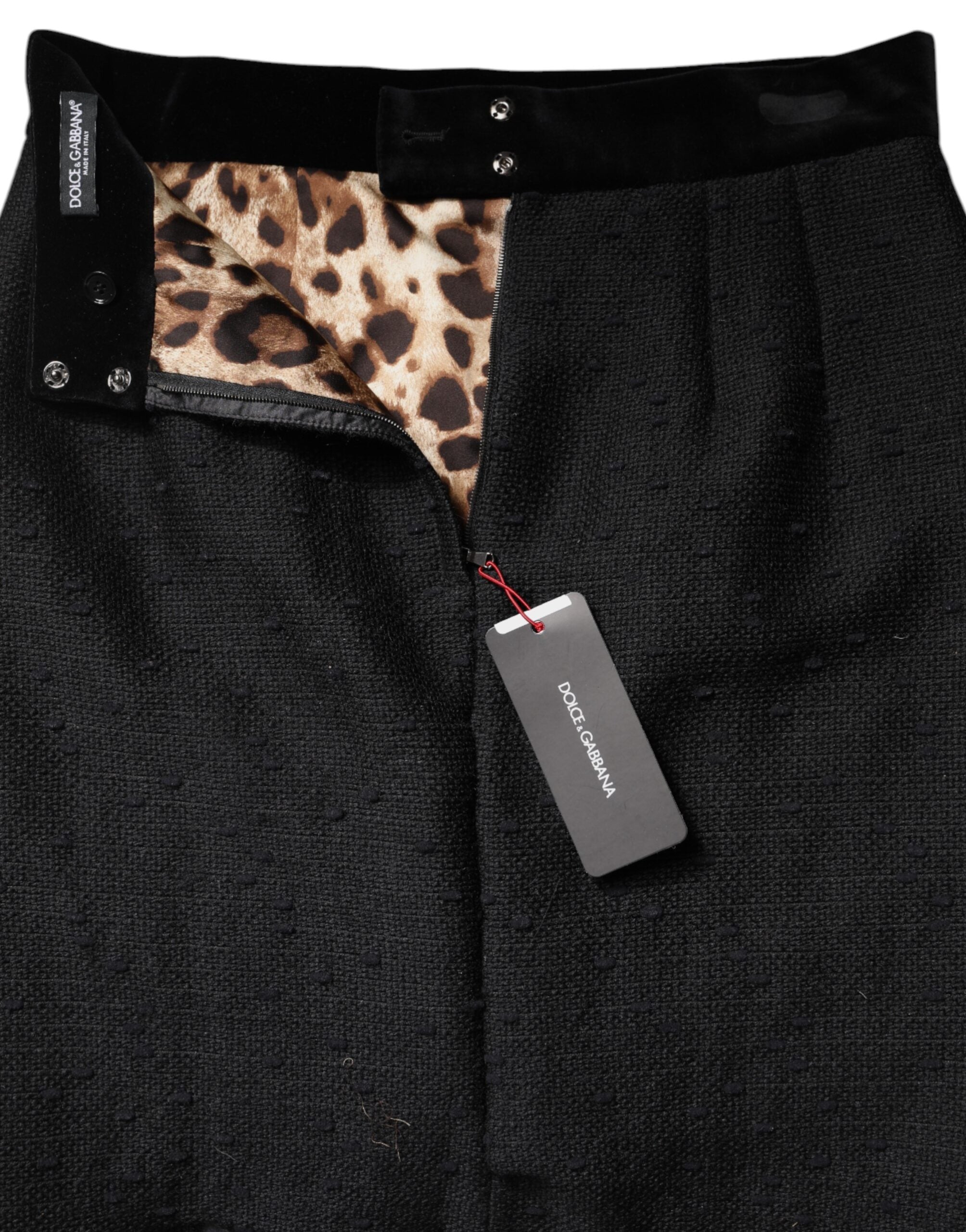 Dolce & Gabbana Black Wool Fringe High Waist Pencil Mini Skirt - IT44 | L