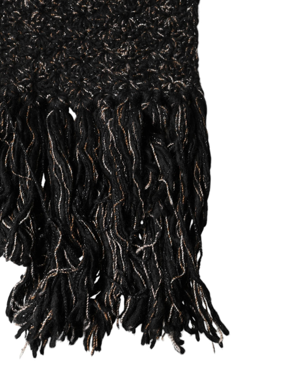 Dolce & Gabbana Black Wool Fringes Neck Wrap Foulard Scarf