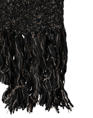 Dolce & Gabbana Black Wool Fringes Neck Wrap Foulard Scarf