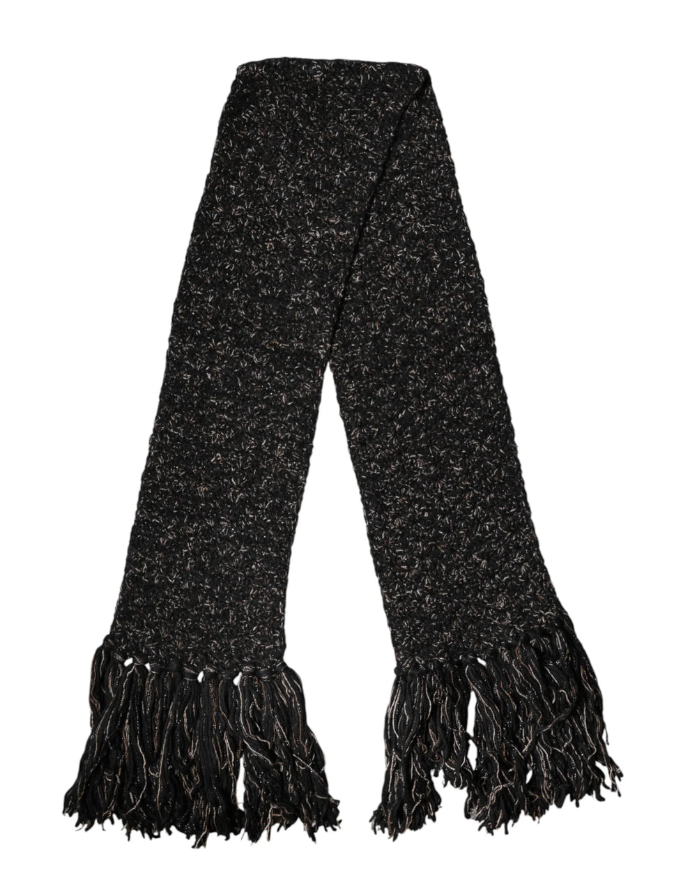 Dolce & Gabbana Black Wool Fringes Neck Wrap Foulard Scarf