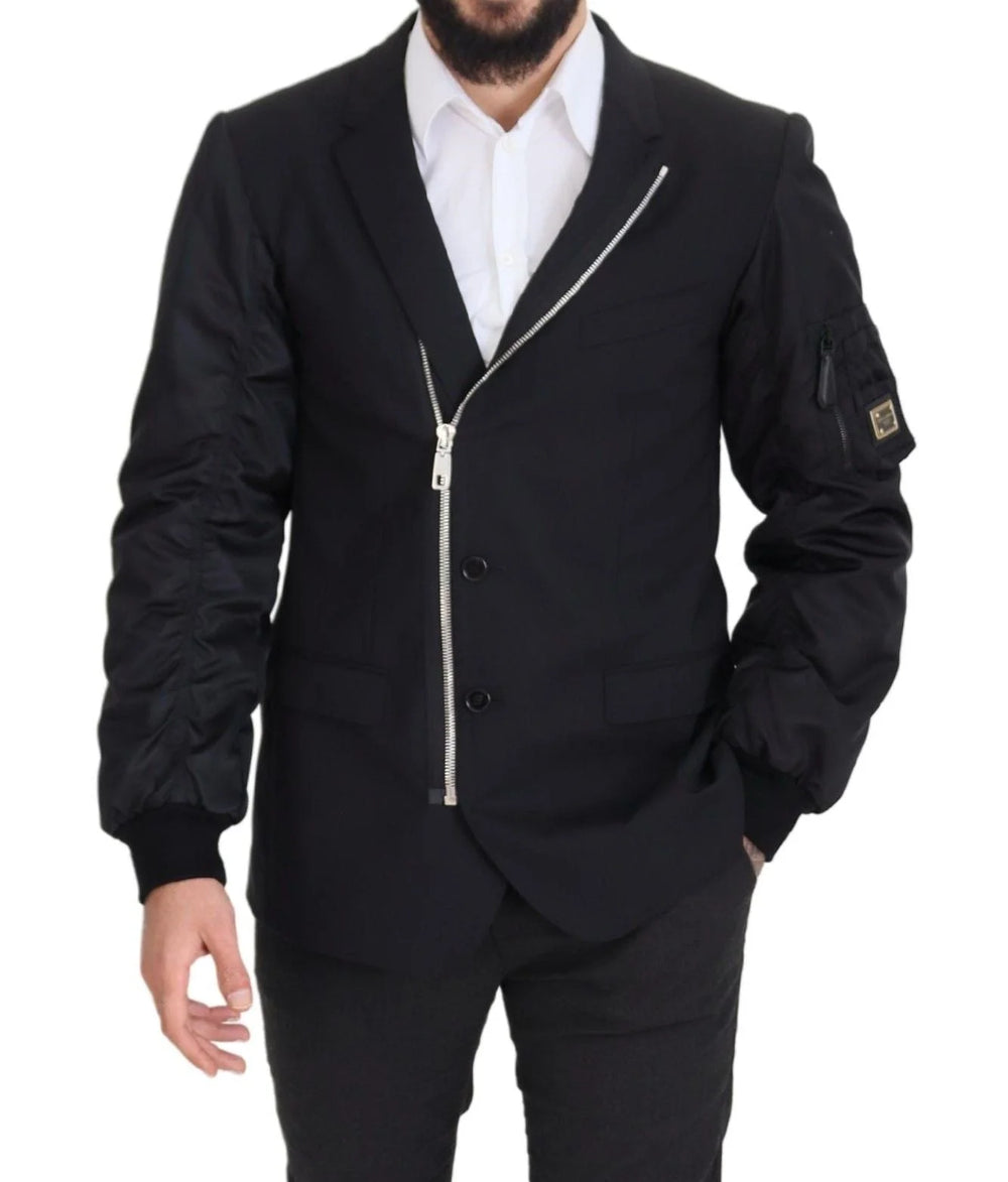 Dolce & Gabbana Black Wool Full Zip Long Sleeves Jacket - IT50 | L - Sport Jackets