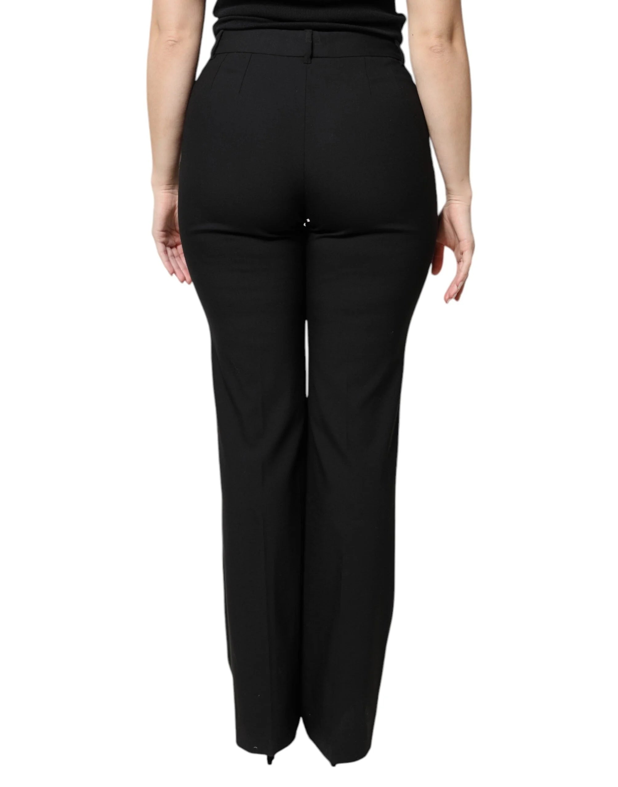 Dolce & Gabbana Black Wool High Waist Boot Cut Dress Pants - Trousers