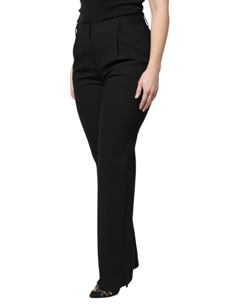 Dolce & Gabbana Black Wool High Waist Boot Cut Dress Pants - Trousers