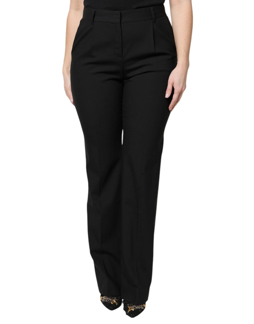 Dolce & Gabbana Black Wool High Waist Boot Cut Dress Pants - Trousers