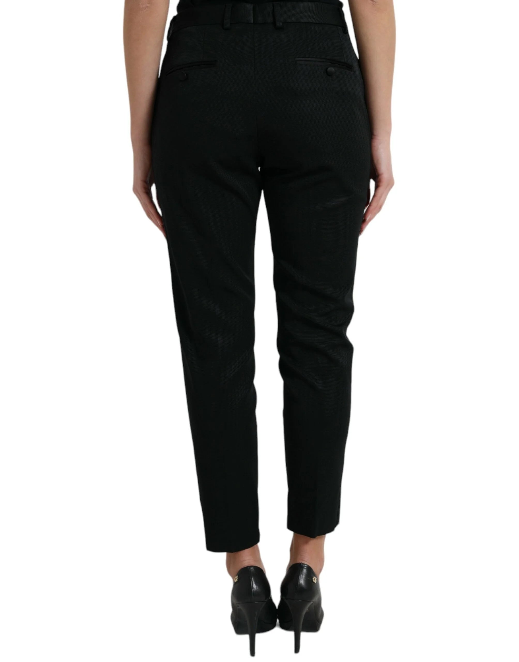 Dolce & Gabbana Black Wool High Waist Cropped Tapered Pants - IT42|M - Trousers