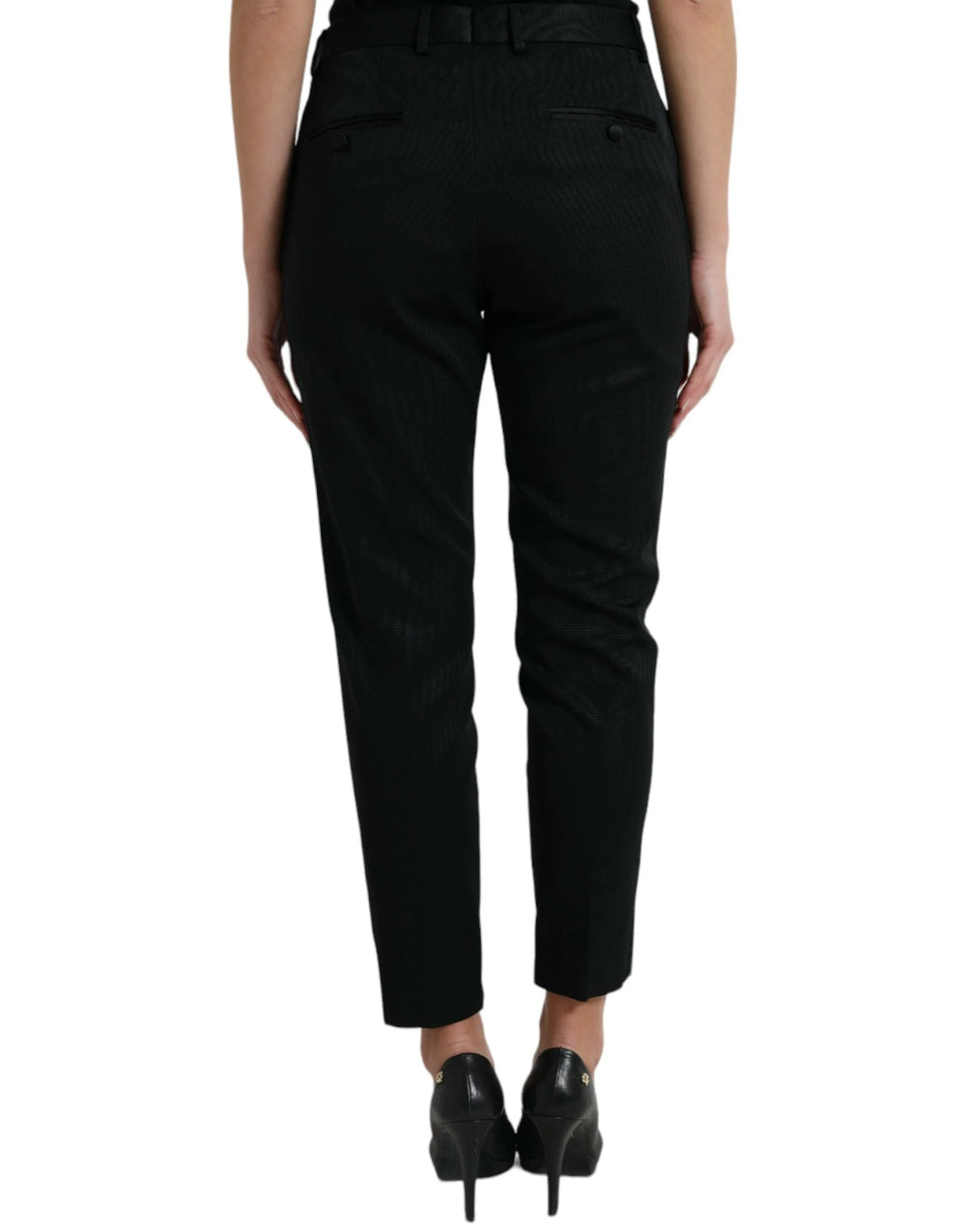 Dolce & Gabbana Black Wool High Waist Cropped Tapered Pants - IT42|M - Trousers