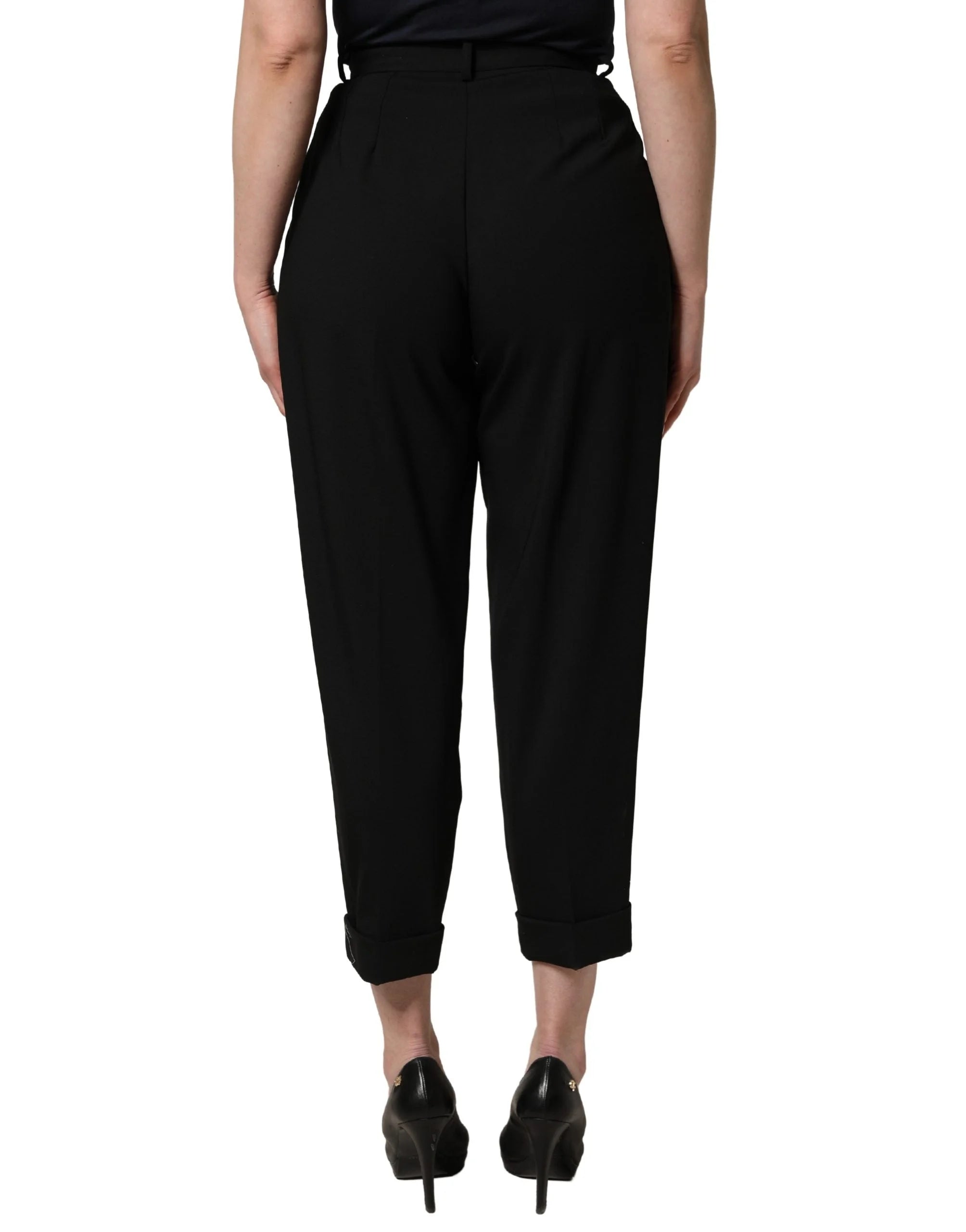 Dolce & Gabbana Black Wool High Waist Cropped Trouser Pants - IT38 | XS