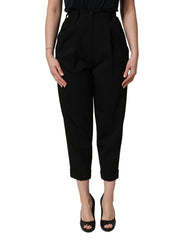 Dolce & Gabbana Black Wool High Waist Cropped Trouser Pants - IT38 | XS