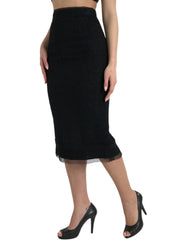 Dolce & Gabbana Black Wool High Waist Pencil Cut Midi Skirt - IT40|S - Skirts