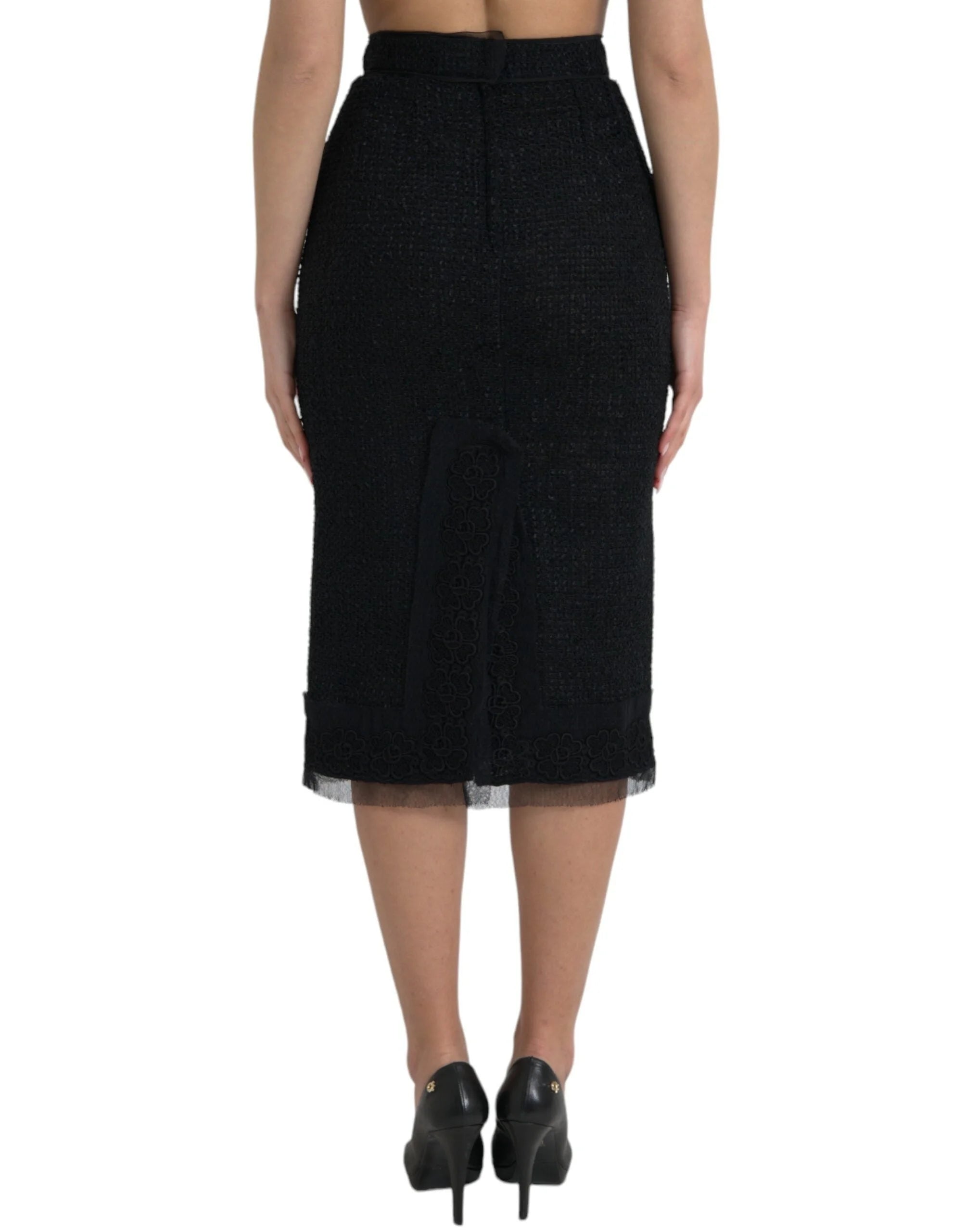 Dolce & Gabbana Black Wool High Waist Pencil Cut Midi Skirt - IT40|S - Skirts