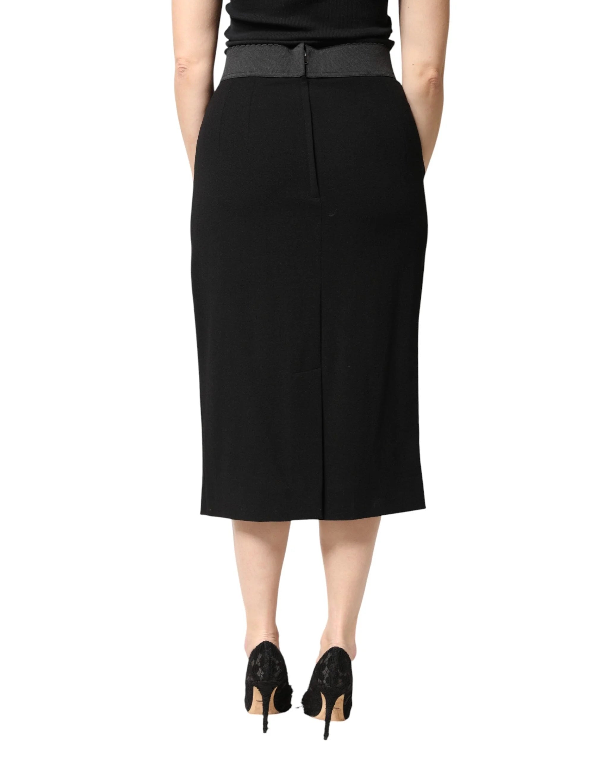 Dolce & Gabbana Black Wool High Waist Pencil Cut Midi Skirt - IT46|XL