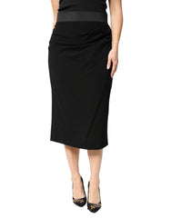 Dolce & Gabbana Black Wool High Waist Pencil Cut Midi Skirt - IT46|XL